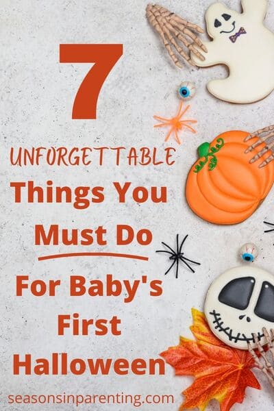 baby's first Halloween: Halloween cookies and fall leaves
