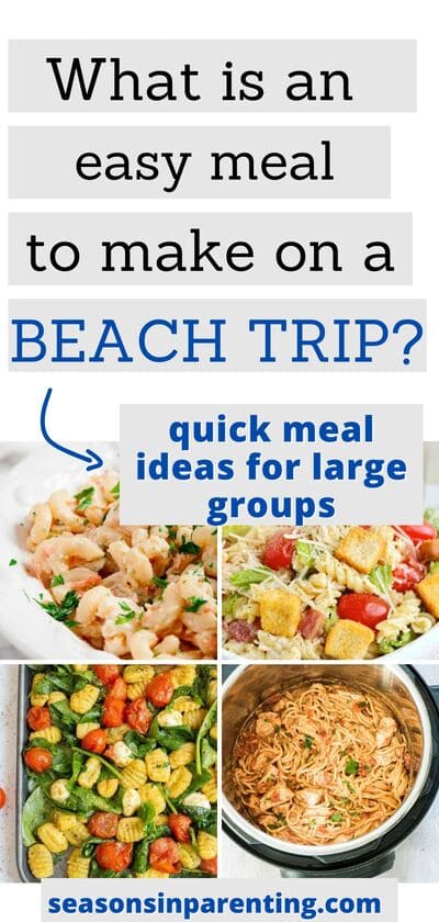 beach vacation meals: collage of dinner ideas for a beach vacation