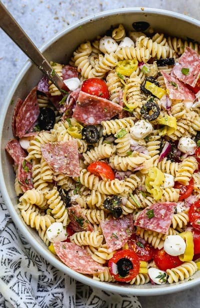 pot of Italian pasta salad