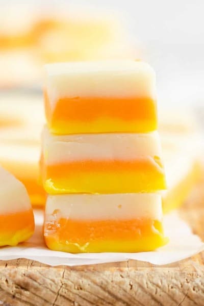 stack of candy corn fudge