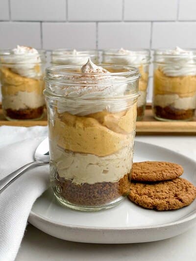 tray of pumpkin pie in a cup