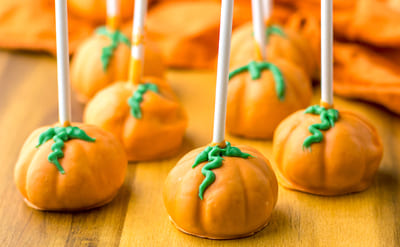 tray of pumpkin cookie truffle pops