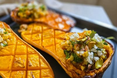 tray of butternut squash feta