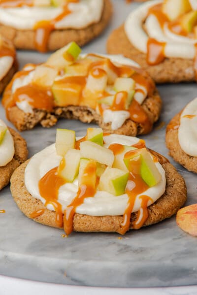tray of caramel apple cookies
