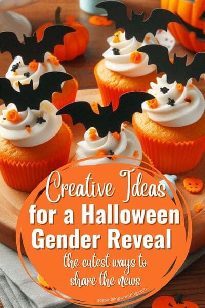 Halloween gender reveal ideas: Halloween cupcakes with bat toppers