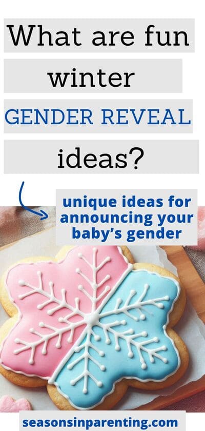 winter gender reveal ideas: pink and blue snowflake cookie