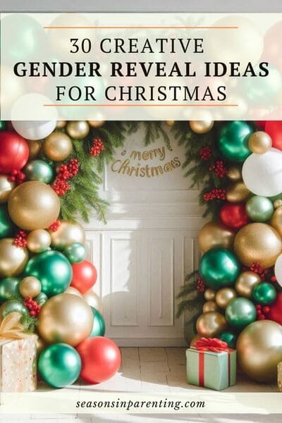 Christmas gender reveal ideas: Christmas-themed balloon garland