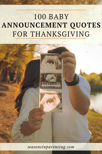 Thanksgiving baby announcement quotes: couple holding up sonogram pictures