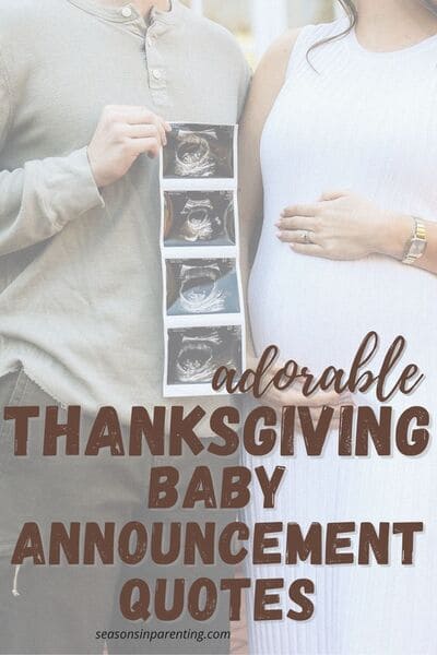 Thanksgiving baby announcement quotes: couple holding up sonogram pictures