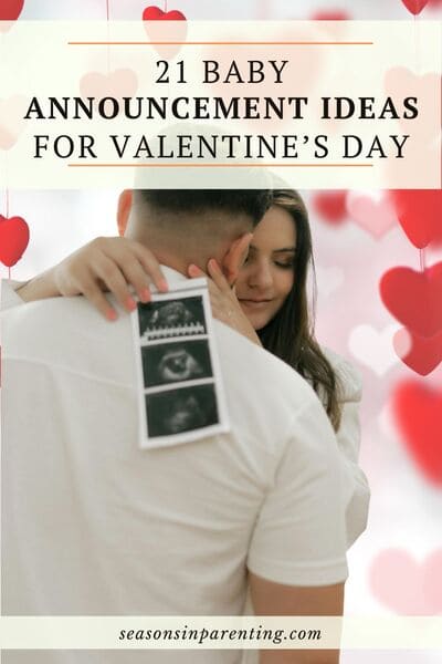 Valentine's baby announcement ideas: man hugging woman holding ultrasound photos