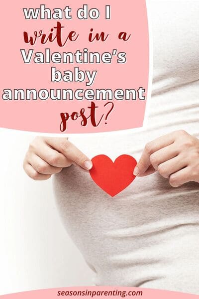Valentine's baby announcement quotes: pregnant woman holding a cut out heart in front of her belly