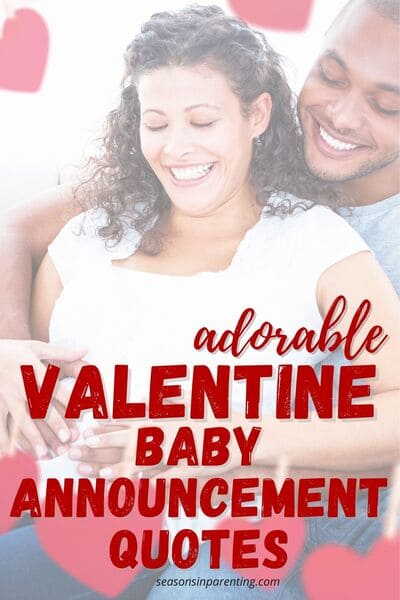 Valentine's baby announcement quotes: couple with hands on woman's belly