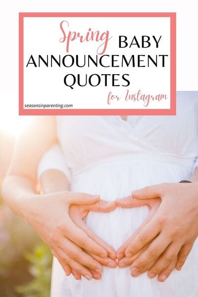 spring baby announcement quotes: couple with hands over woman's belly