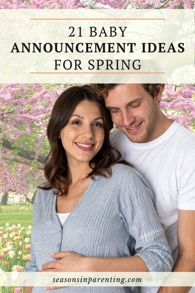 announcement ideas: pregnant couple standing outside