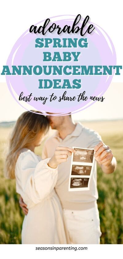 spring baby announcement ideas: couple holding ultrasound photos