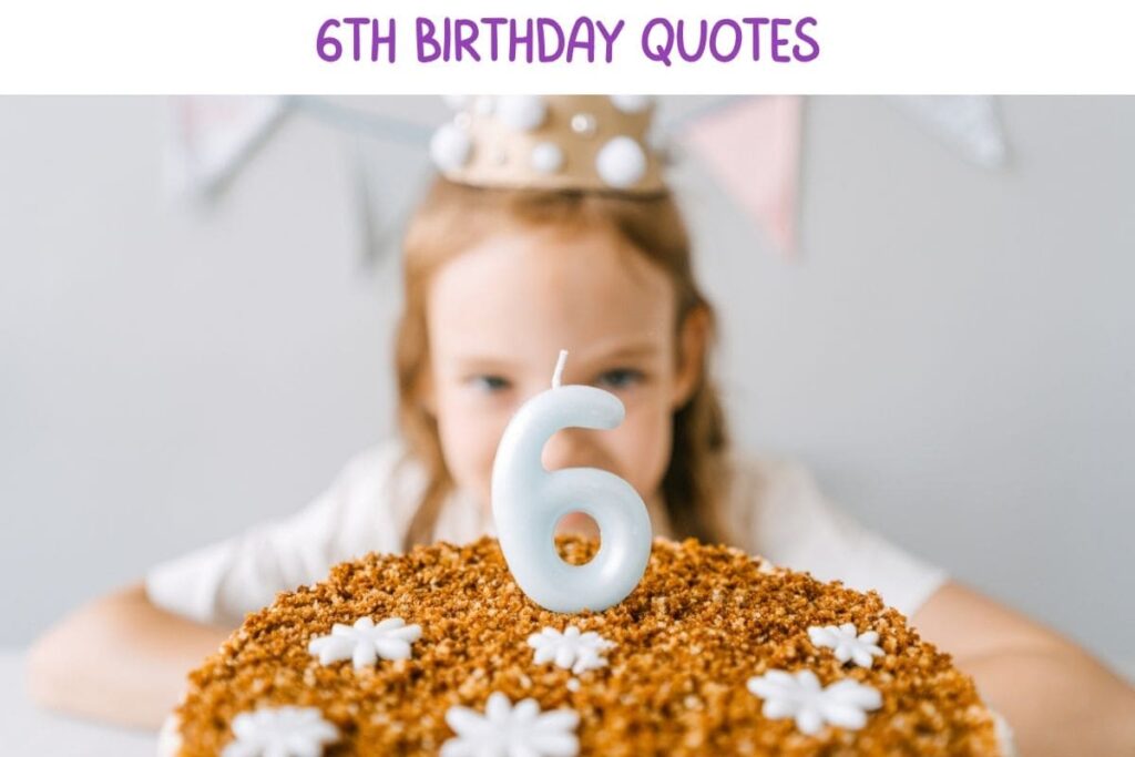 main image of 6 year of birthday quotes: birthday girl with #6 birthday cake