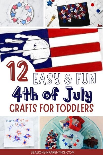 4th of July crafts for toddlers: collage of 4th of July crafts