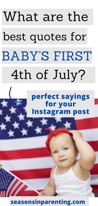 baby first 4th of July quotes: baby with red bandana and American flag sitting in front of flag