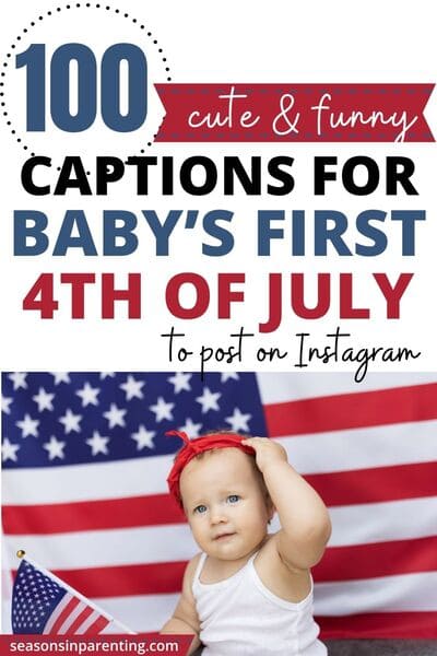 baby first 4th of July quotes: baby with red bandana and American flag sitting in front of flag