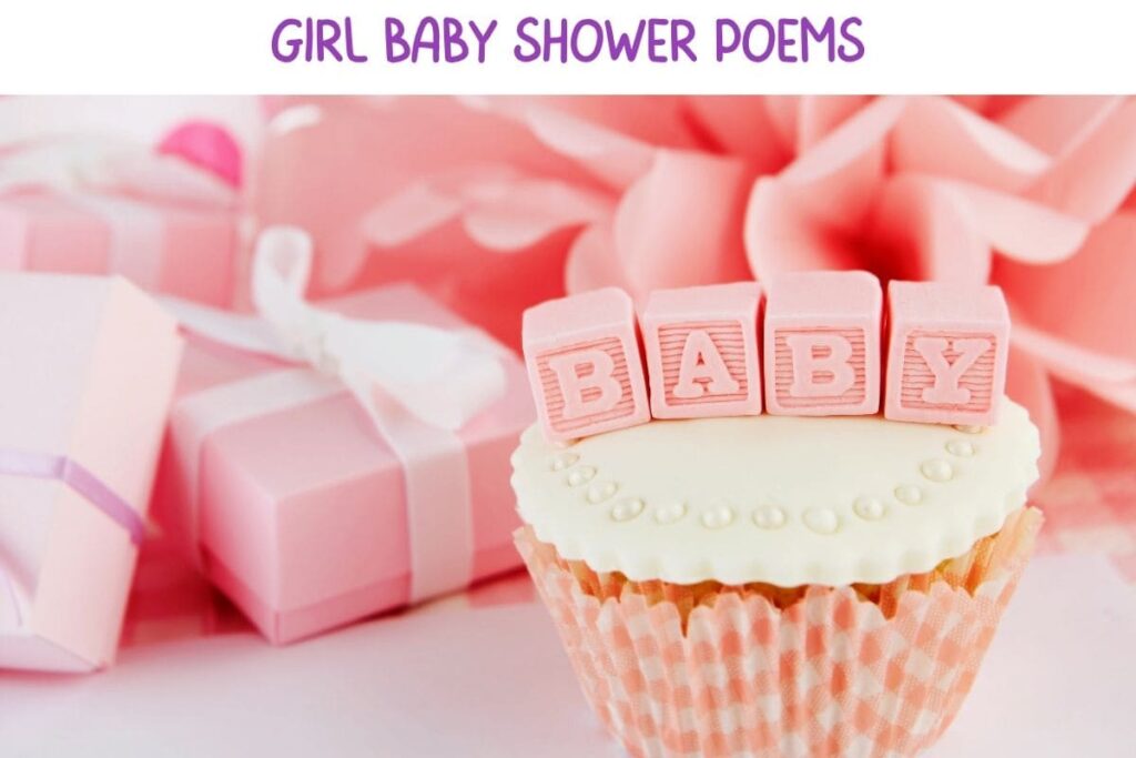 main image of baby shower poems for girls: pink baby shower gifts and cupcake